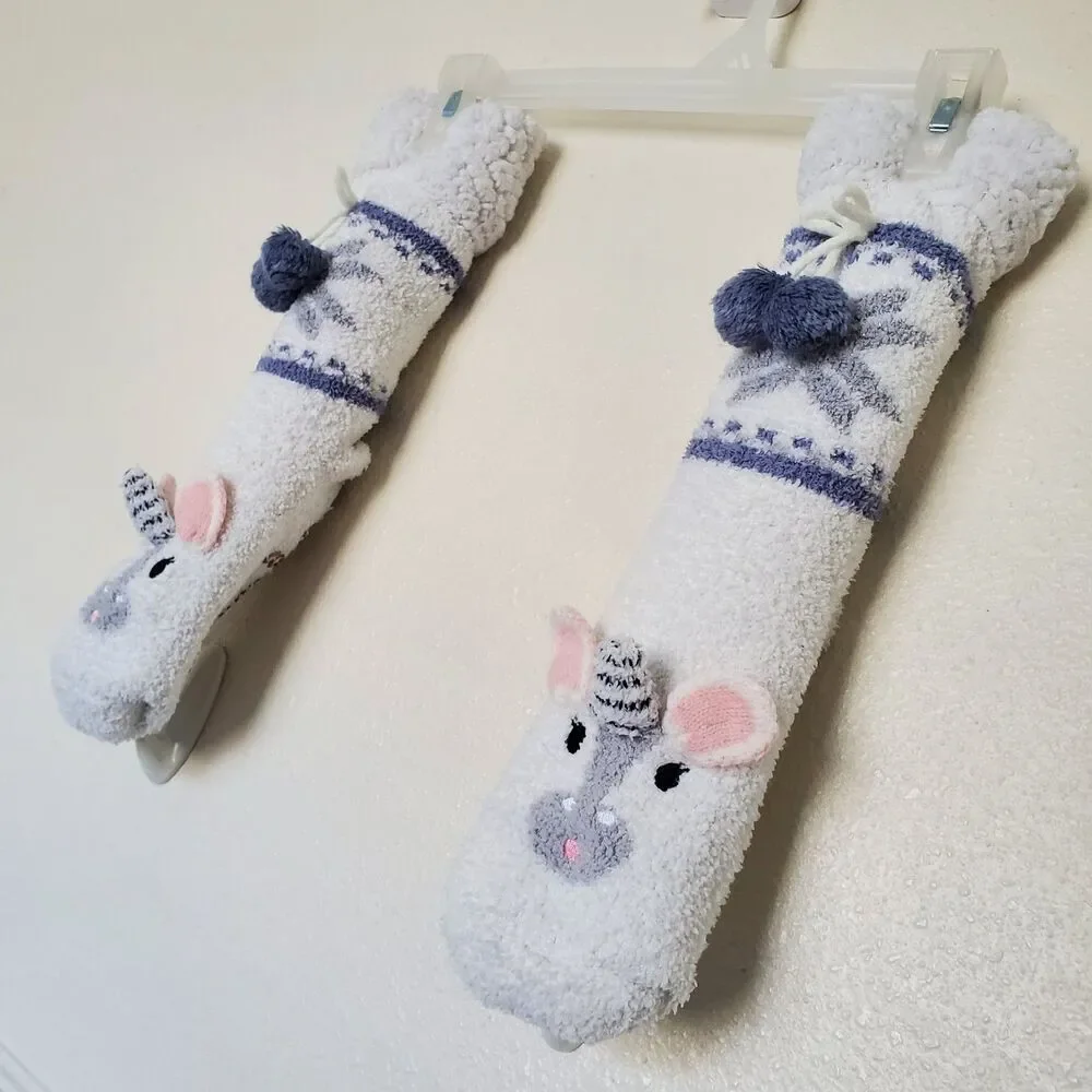 Cuddl Duds Sherpa Lined Critter Socks, Womens Size 4-10 Unicorn White‎